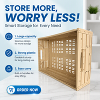 Caisse en plastique pliable à grain de bois, boîte de rangement pliable et empilable, panier ventilé pour fruits et légumes