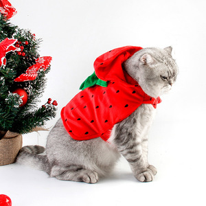 Cómodo vestido con patrón de fresas y puntos para gatos y perros Fiesta festiva Ropa de frutas para mascotas - Product Image 4