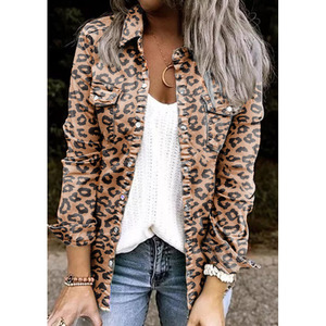 Herbst Damen Casual Camouflage Einreihiger Druckknopf-Revers Langarm-Jacke mit Taschen Denim-Hemd - Product Image 5