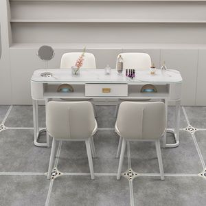 Juego de mesa y silla para salón de uñas con superficie de mármol blanco nieve, vidrio templado, estilo japonés, para manicura y barra de uñas - Product Image 4