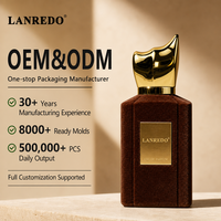 Flacon de parfum en verre floqué velours marron élégant 30ml 50ml 100ml, flacon de parfum de niche à sertir avec capuchon asymétrique organique doré