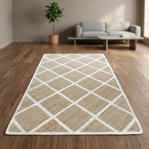 Modern Rectangle Novelty Patchwork Area Rug Red Orange Jute Braided Eco Friendly PET Friendly Non Slip Jute Backing Living Room - Product Image 5