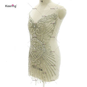 WDP-466 豪華な装飾のアップリケ ボディース ハンドメイド ラインストーンアップリケ パーティードレス用 - Product Image 3