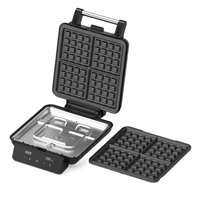 Gaufrier électrique 4 tranches avec surface antiadhésive, 1200W, contrôle du temps et de la température, écran LCD, acier inoxydable