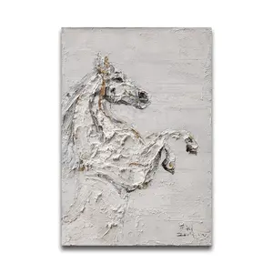 Arte de pared texturizado hecho a mano, cuadro de caballo blanco, lienzo, pinturas acrílicas abstractas para decoración de Hotel