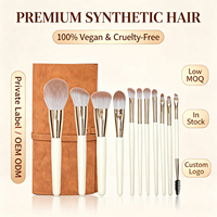 Ensemble de pinceaux de maquillage professionnels de luxe, en gros, OEM, avec manche en bois blanc, poils synthétiques véganes, taille voyage, logo personnalisé