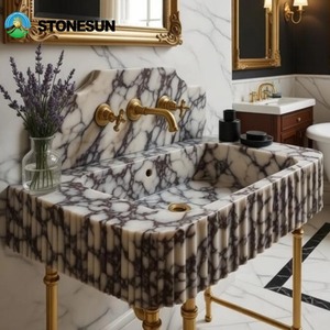 Lavabo a colonna StoneSun di lusso moderno in marmo italiano Calacatta Viola, lavabo da <span class=keywords><strong>bagno</strong></span> autoportante in marmo <span class=keywords><strong>per</strong></span> appartamento - Product Image 4