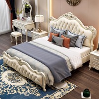 Lit Double Style Européen en Bois Massif 1,8 m Lit Queen Luxe Princesse Pastorale Meuble de Chambre Cuir Français pour Chambre Lit de Mariage