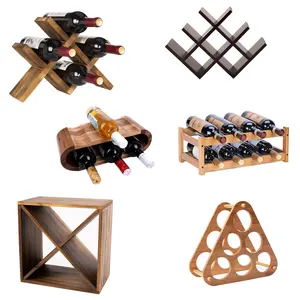 Custom Wooden Brown Wine Bottle Rack Is Suitable For Desktop Finishing Log Wooden Wine Racks