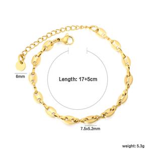 Joyería de Acero Inoxidable, Chapada en Oro de 18K, Pulida, Minimalista, Geométrica, Brazalete de Eslabones Ovalados, Cadena Plana Tipo Figaro para Mujer - Product Image 2