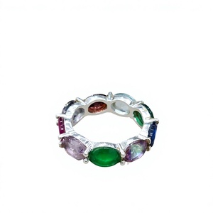 Colorful Multi Stone <b>Ring</b> 925 Sterling <b>Silver</b> Rainbow Eternity Band Oval Gemstone <b>Ring</b> Stackable Jewelry For Wedding Gift - Product Image 2