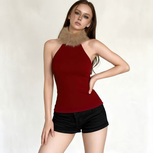 Women Halter Neck Vest <b>Sleeveless</b> <b>Top</b> with Faux Fur Collar Slim Fit Fashion Elegant Party Wear - Product Image 3