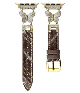 Cinturino in pelle di lana con giunto a farfalla per <span class=keywords><strong>Apple</strong></span> <span class=keywords><strong>Watch</strong></span> serie 9 8 7 <span class=keywords><strong>SE</strong></span> 6 cinturino in pelle di metallo diamantato - Product Image 5