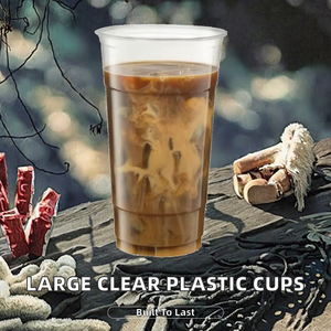 Popular Huitianchen 32oz Disposable Flat <b>Plastic</b> <b>Cups</b> with Lids and Straws 107mm Diameter Transparent PET <b>Cups</b> Available - Product Image 2