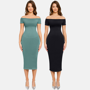 Hexin Shapewear Mujer Seamless Midi Bodycon Vestido Body Shaper con patrón sólido Sexy Nuevo diseño Verified Pro Venta al por mayor - Product Image 1