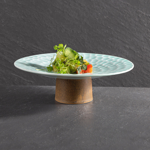 Rétro Vaisselle Vaisselle Banquet Traiteur Alimentaire Céramique <span class=keywords><strong>Dessert</strong></span> Plats Pour Rafraîchissement Snack Rond Bleu Porcelaine Piédestal Plateaux - Product Image 1