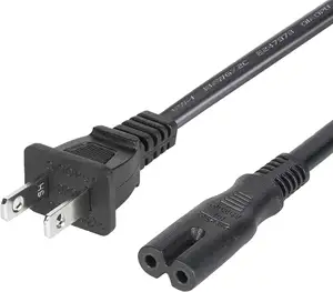 2-Slot Polarized US Power Cord 2Pin NEMA 1-15P To Figure 8 C7 AC Power Cord Black Laptop Power Cord