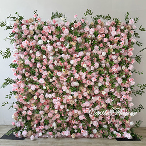 L-R275 Rideau enroulable mural floral 3D <span class=keywords><strong>de</strong></span> haute qualité, rose, avec plumes et fleurs 3D, en soie, pour mariage et fête, motif herbe inspiré - Product Image 6