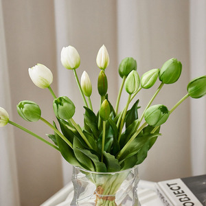 420x320x430mm Home Decor <strong>Table</strong> Centerpiece Realistic Artificial Flowers <strong>Tulip</strong> Bouquet with Textured Glass Vase Set - Product Image 5