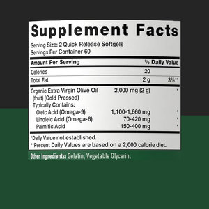 אומגה 6 & 9 ללא gmo גלוטן לחץ קר עודף שמן זית כתית תוספת 2000 מ ג - Product Image 2