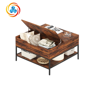 Flip-Top Farmhouse <b>Coffee</b> <b>Table</b> Storage Dark <b>Walnut</b> Black Metal 31.5" Lift-Top W/Hidden Compartment Eco-Friendly Easy Assembly - Product Image 5