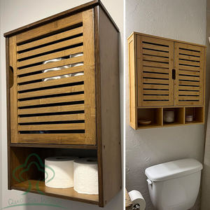 ארון אחסון קיר לחדר אמבטיה, ארון במבוק עם דלת ומדפים מתכווננים, ארון אמבטיה תלוי על הקיר, חוסך מקום במבוק - Product Image 4