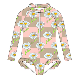 FIELD BALANCE, traje de baño de una pieza con cremallera personalizada para niños, ropa de playa de manga larga, traje de baño de moda para niñas preadolescentes - Product Image 1