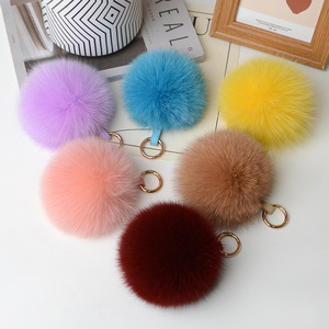 Porte-clés en fourrure de renard véritable et moelleux 10 11 12 13 14 15cm Pompons Ball Car Key Chain Metal Ring Pendant pour femmes - Product Image 2