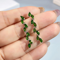 Boucles d'oreilles pendantes artisanales en diopside chromé naturel, argent sterling S925, pour femme, bijoux fins, cadeau d'anniversaire, pierre de naissance de mai