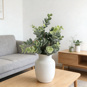 Vase en céramique blanc brillant avec arrangement de faux <span class=keywords><strong>eucalyptus</strong></span> - Décoration intérieure - Product Image 1
