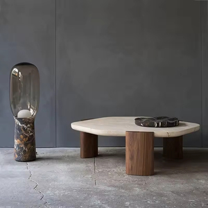 Mesa de Centro de Madera Maciza con Forma de Mármol, Estilo Nórdico, para Sala de Estar Familiar, Pequeña y Mediana, Simple y Moderna - Product Image 2
