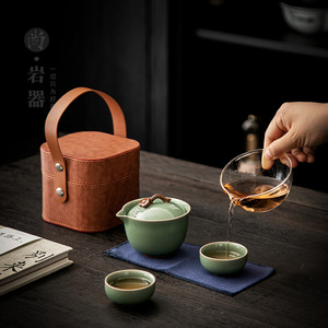 Chinese Style Quick Cup <b>Tea</b> Set One <b>Pot</b> Two Cups <b>Ceramic</b> Travel Portable Kung Fu <b>Tea</b> Set Moonlight Green Dehua Origin - Product Image 3