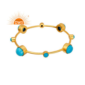 Matrix Turquoise Gemstone <b>Bangle</b> 2020 Designer 14 Karat <b>Gold</b> Plated Brass Fashion <b>Bangle</b> Jewelry Manufacturer - Product Image 1