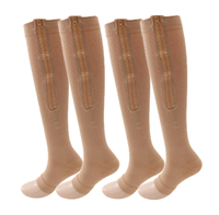 Stock d'usine chaussette comprimée en plein air mollet genou haut bout ouvert bas de Compression 15-25mmHg chaussettes à glissière pour la marche et la course