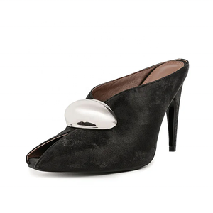 Sandales à talons hauts pour femme, ornées de dentelle florale métallique, à bout ouvert, style mules, pour soirée - Product Image 4