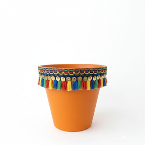 NF Lauren Terracotta Tassel Flower Pot Private Label Ethnic Decorative <b>Plastic</b> <b>Planter</b> Hand Painted Boho Desktop Face Pot - Product Image 2