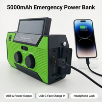 Radio Solar de Manivela con Altavoz Integrado, Alarma SOS, Linterna, Banco de Energía de 5000 mAh, Equipo de Supervivencia Portátil, Herramienta de Emergencia