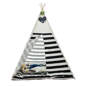 New holiday gift Indoor Outdoor white Natural Canvas high kids children boys blue wooden indian Teepee Play Tent