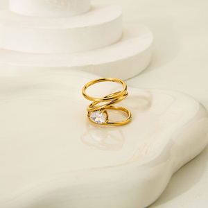 High End 18K Gold Plated Stainless Steel Geometric <strong>Profiled</strong> Curve Lines Zirconia <strong>Rings</strong> for Women Finger <strong>Ring</strong> Wholesale - Product Image 2