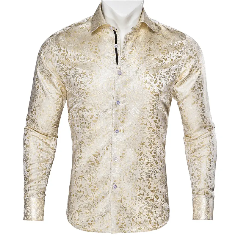 Camisa de lujo de seda satinada para hombre, camisa de esmoquin de manga larga, de ajuste Regular, informal, con botones, gran oferta