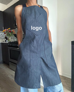 Moda Denim cocina hornear Restaurante <span class=keywords><strong>Camarero</strong></span> <span class=keywords><strong>uniforme</strong></span> logotipo personalizado moda reutilizable Durable Denim babero herramienta delantal - Product Image 1