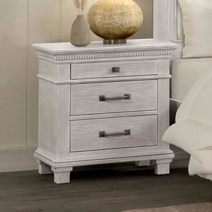 Mesa de Noche de Estilo Transicional con Acabado Gris Envejecido y Tiradores Metálicos, Muebles para Dormitorio - Product Image 1