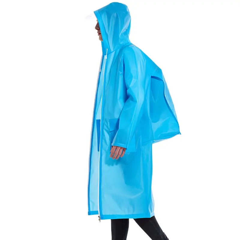 long transparent eva rain coat fashion raincoat with zipper