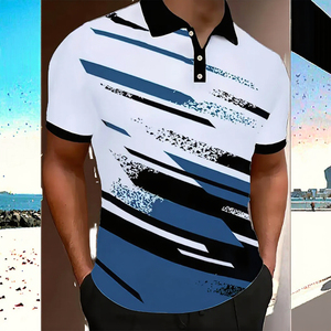 เสื้อยืดแฟชั่นฤดูร้อนผู้ชาย สไตล์ยุโรปอเมริกัน พิมพ์ลายดิจิตอล 3 มิติ แขนสั้น พร้อมหัวเข็มขัดสำหรับเสื้อโปโล ผลิตจากผ้าเทอร์รี่ - Product Image 3