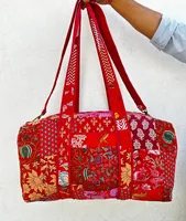 Sac polochon en coton jaune de luxe avec fleurs et imprimés en blocs Bagage à main lavable pour femmes pour voyage Plage Shopping