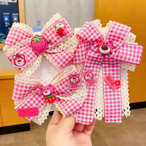 Children's hair <b>clips</b>, strawberry bear plaid lace hair <b>clips</b>, gentle on hair, princess hair accessories. - Product Image 2