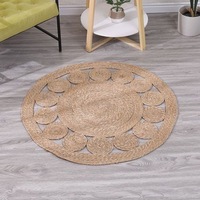 Tapis en peluche fait main en jacinthe d'eau naturelle, bord festonné ajouré à motif floral, style bohème, adapté aux animaux domestiques, réversible, pour salon et maison