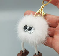 Porte-clés en fausse fourrure de vison, petit pendentif figurine boule de charbon, article décoratif en gros