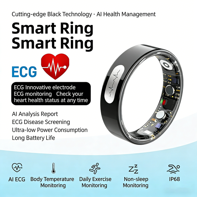 ECG Smart Ring AI Electrocardiogram Blood Pressure Sleep Tracker Blood Oxygen Multiple Sport Health Monitor 5ATM Stainless Steel