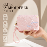 Petite trousse de maquillage en cuir PU matelassé avec logo personnalisé, broderie, porte-monnaie avec dragonne pour femme, organiseur de cosmétiques pour le quotidien et les voyages